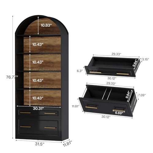 Tribesigns 76.8" Tall Arched 5-Tier Bookcase, Black - color: Black