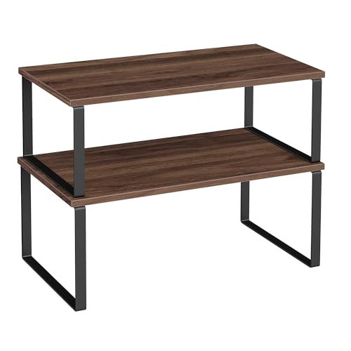 SONGMICS Cabinet Organizer Shelf, Set of 2 Spice Rack, Kitchen Storage | Kitchen Counter Storage Spice Rack, Particleboard, Steel, Natural Walnut and Matte Black, BYSTRO Collection UKCS025K01 - color: Natural Walnut + Matte Black, size: 15.6"w