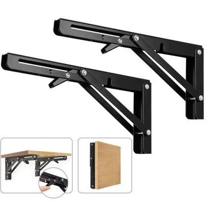 10 Inch Black Folding Shelf Brackets, 2 Pack Metal Heavy Duty Shelf Bracket - color: Black, size: 10 Inch