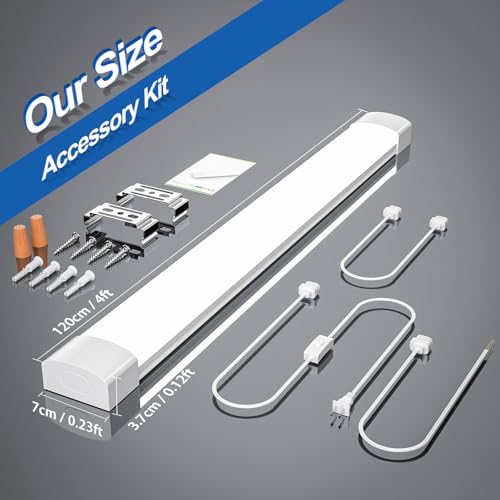 Airand LED Shop Lights for Garage 4FT with Plug, Utility Linkable LED Tube Light 5000K Under Cabinet Lighting,3600 LM LED Ceiling and Closet Light 36W, Corded Electric with ON/Off Switch - size: 4FT-1PCS