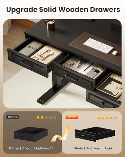 OffiGo 48 Inch Electric Standing Desk with 3 Wood Drawers