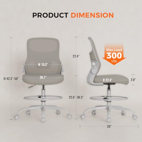 Armless Drafting Chair, Tall Office Chair for Standing Desks | A foot ring steadies legs through crafting and studio projects; breathable lumbar mesh and silent casters fit compact spaces. - color: Apricot-drafting