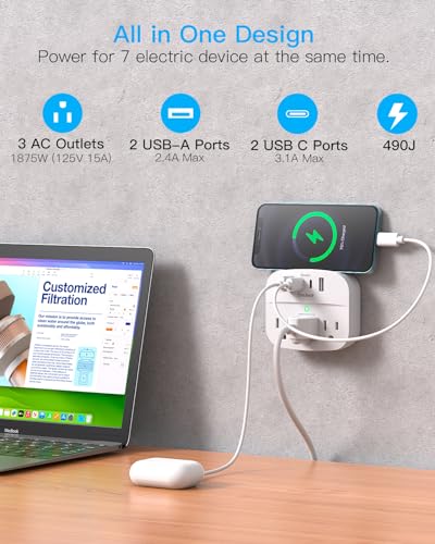 One Beat Multi Plug Outlet Splitter with USB,Surge Protector Outlet 2 Pack - color: White, size: 2c2a, 2 Pack