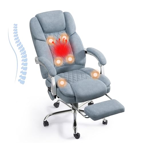 HOMREST 6-Point Massage Office Chair with Reclining Backrest, Heated Executive Office Chair, Velvet Ergonomic Computer Desk Chair with Footrest & Padded Armrest, Airy Blue - color: Airy Blue