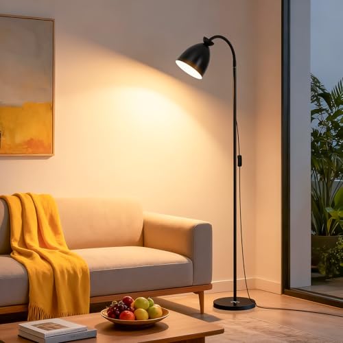 Bright Modern Black Gooseneck Floor Lamp 3-Color Dimmable - color: Black Dimming