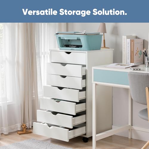 OLIXIS 7-Drawer Rolling File Cabinet, Printer Stand with Office Storage - color: White, size: 7 Drawer