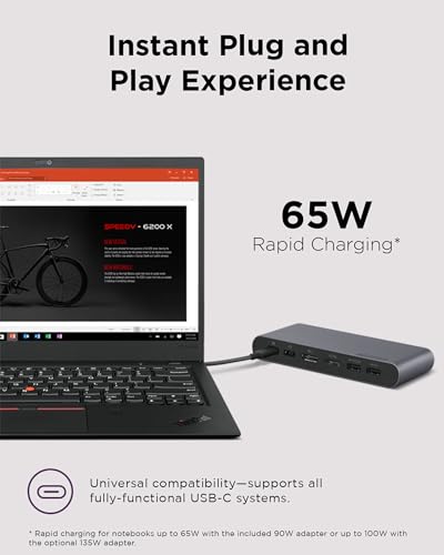Lenovo Docking Station USB-C Universal Business Dock – Dual Display (1 DP 1.4 & 1 HDMI 2.0) – 65W Charging for Laptop (90W Power Adapter Included) – 3X USB-A & 2X USB-C Ports – Windows Compatible - style: Business Dock