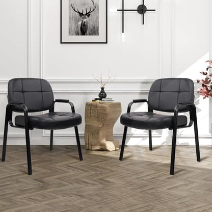 CLATINA Big Tall 400 lbs Waiting Room Chair with Padded Arms, Leather Office Guest Chairs No Wheels for Conference Reception Room and Elderly Home Desk Lobby Side Black, 2PK - color: Black, size: 2PK