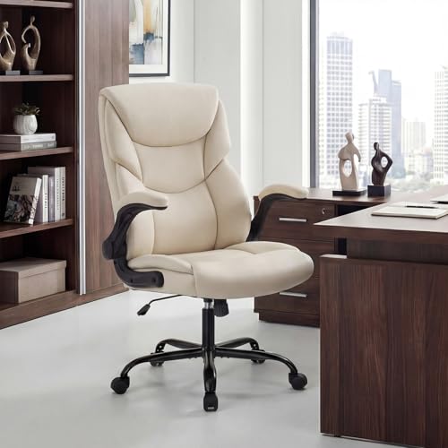 Executive Office Chair, PU Leather, Adjustable Height - color: Cream White