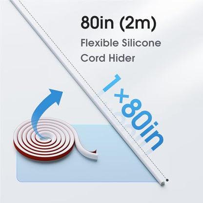 Delamu 80-inch TV Cord Hider Wall, Flexible Silicone Cord Covers for 1 Wire on Wall, Self-Adhesive Cable Management for Wall Mounted TV & Home Office, Easy Set-up Cable Hider, 0.59''W x 0.4''H, White - size: 80in