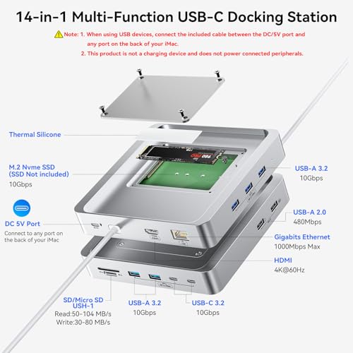AGEEN 14-Port 10Gbps USB-C Hub for iMac 24 inch 2021/2023/2024 M1/M3/M4