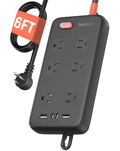 Outdoor Waterproof Power Strip IPX6, 6FT Extension Cord with 6 AC & 4 USB | 1625W/13A, 2 USB A & 2 USB C Ports, Anti-Electric Shock, Wall Mountable for Kitchen, Laundry, Workshop and Porch, UL Listed - size: 6FT