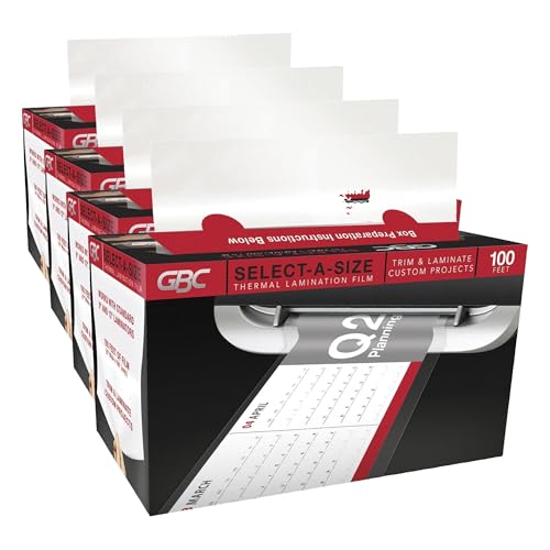 GBC Select-A-Size Thermal Lamination Film, 3 Mil x 100' Laminating Roll for 9" & 12" Pouch Laminators, Customized Sheet Size, Glossy Finish, Trimmer Included (39069) (Pack of 4)