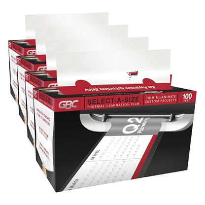 GBC Select-A-Size Thermal Lamination Film, 3 Mil x 100' Laminating Roll for 9" & 12" Pouch Laminators, Customized Sheet Size, Glossy Finish, Trimmer Included (39069) (Pack of 4)