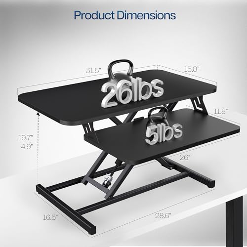 VIVO 32 in Standing Desk Riser, Height Adjustable Workstation - color: Black, size: 32"