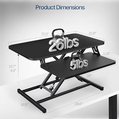 VIVO 32 in Standing Desk Riser, Height Adjustable Workstation - color: Black, size: 32"