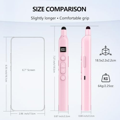 N21 Bluetooth Presentation Clicker for PowerPoint with Retractable Pointer | ①Laser Pointer②Telescopic touch pen③Countdown timer, vibration alert ④Customizable Button ⑤Rechargeable;battery level display - color: Pink - Red Pointer