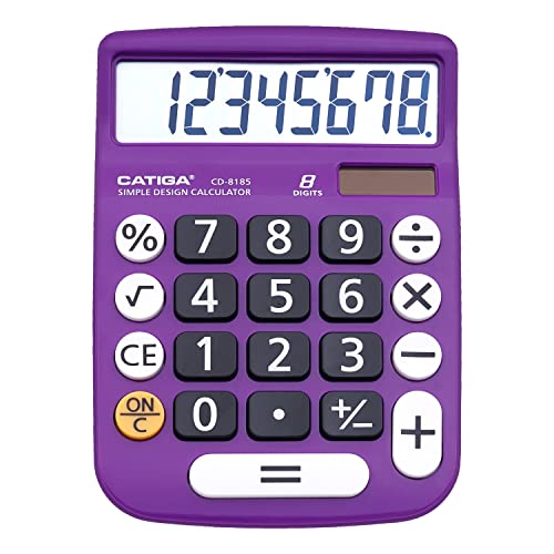 CATIGA Desktop Calculator 8 Digit with Solar Power and Easy to Read LCD Display, Big Buttons, for Home, Office, School, Class and Business, 4 Function Small Basic Calculators for Desk, CD-8185 - color: Purple