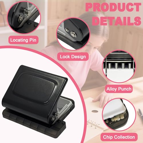 10 Hole Punch Binding Machine for Planner, Manual Binding System with 10 Multi-Color Binder Rings for Making 26 Holes on B5, 30 Holes on A4, 20 Holes on A5 Book, 10 Sheet Capacity - Black - color: Black