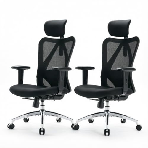SIHOO M18 Ergonomic Office Chair, High Back Mesh Desk Chair with Adjustable Headrest & Lumbar Support, 330lbs Capacity Computer Chair with 2D Armrests & Wide Cushion, Tilt Lock, 2 Packs-Black - color: Black, size: Pack of 2