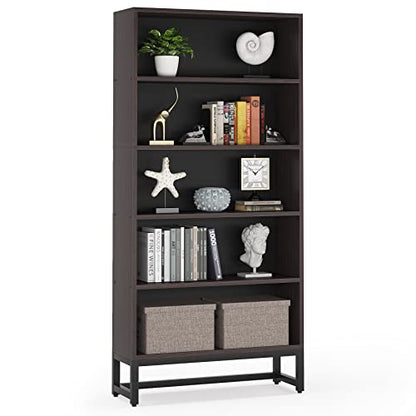 Tribesigns Tall Bookcase and Bookshelf, 70.8” Large Bookcases Organizer with 5-Tier Storage Shelves, Heavy Duty Free-Standing Library Bookshelf Shelving Unit for Living Room, Bedroom (Dark Walnut) - color: Dark Walnut