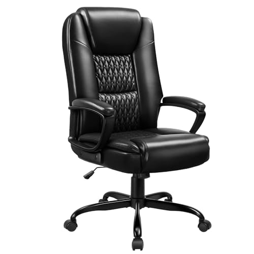 LEMBERI Home Office Executive Desk Chair, High Back PU Leather Chair, Height Adjustable Swivel Computer Chair with Padded Armrest (Black) - color: Black