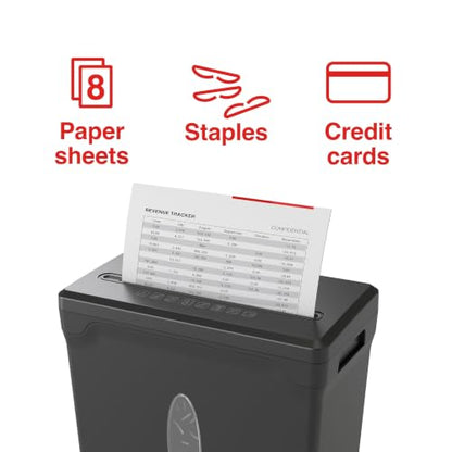 Staples 8-Sheet Cross-Cut Paper Shredder, Anti-Jam, Shreds Paper/Credit Cards/Staples, for Office & Home Use with 3.6 Gallon Bin, Black - size: 8 Sheet