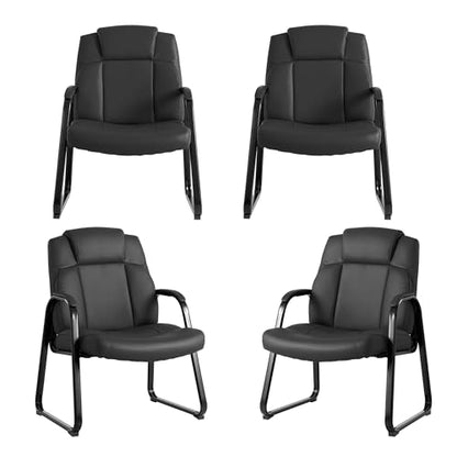 Okeysen Big & Tall Waiting Room Chairs Set of 4, PU Leather Reception Guest Chair with Padded Arm Rest, Office Desk Chair with Sled Base No Wheels, for Office Meeting, Conference Room, Lobby, 500lb - color: Black, size: Set of 4