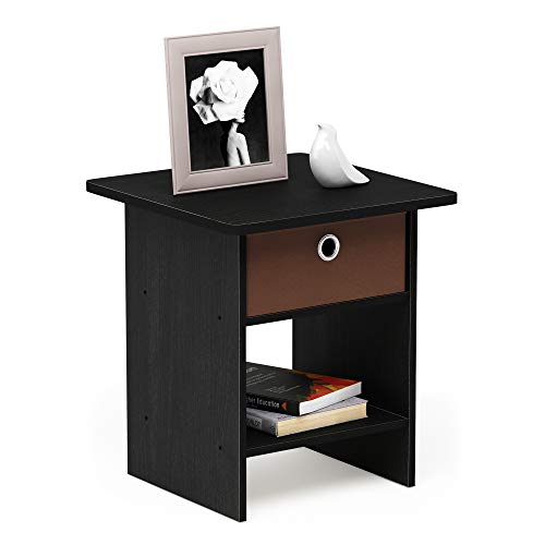 Furinno Dario End Table / Side Table / Night Stand / Bedside Table with Bin Drawer, 1-Pack, Americano/Medium Brown | 1x Storage Bin, Round Corner Night Stand with Open Back Shelf, Bedside Table, for Living Room, Bedroom - color: Americano/Medium Brown, si