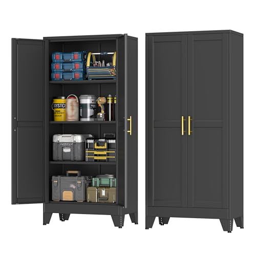 pozdeg 61" Black Heavy Duty Metal Garage Storage Cabinet | Tool Cabinet with 2 Doors and 3 Adjustable Shelves, Heavy Duty Steel Organizer Cabinet for Garage, Home, Office & Basement - color: Black, size: 13.78"D x 27.56"W x 61.02"H