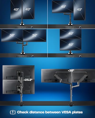 VIVO Pneumatic Arm Dual Ultrawide Monitor Extra Tall Desk Mount for Up to 49 inch Screens, Heavy Duty Clamp, Holds 2 Ultra Wides Up to 44 lbs, Black, STAND-V120K - size: Dual Mount, style: Desk Mount