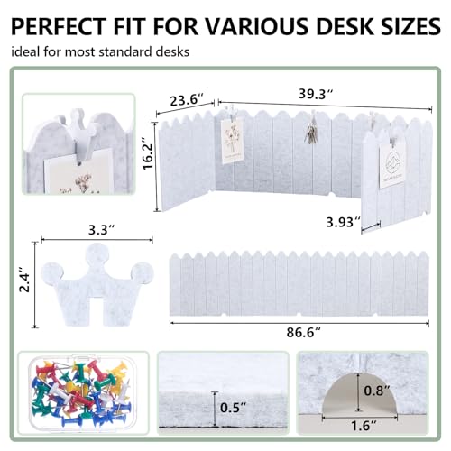 86.5 x 16'' Foldable Felt Desk Divider with 25 Thumbtacks & 8 Clips, Acoustic Desk Partition Privacy Panel, Versatile Cubicle Shield Hanging Note Item, for Office Home(Wavy) - style: Wavy