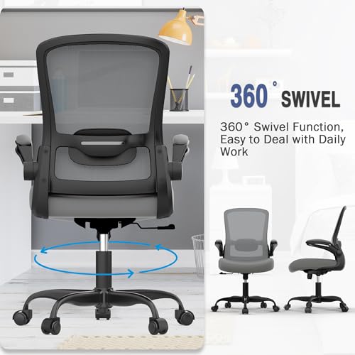 Mimoglad Ergonomic Office Chair - Desk Chair with Flip-up Armrests & 135° Recline, Adjustable Lumbar Support - Space-Saving Task Chair for Business/Team Office & Home - color: Graphite