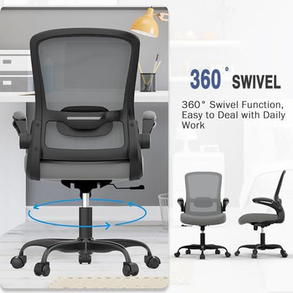 Mimoglad Ergonomic Office Chair - Desk Chair with Flip-up Armrests & 135° Recline, Adjustable Lumbar Support - Space-Saving Task Chair for Business/Team Office & Home - color: Graphite