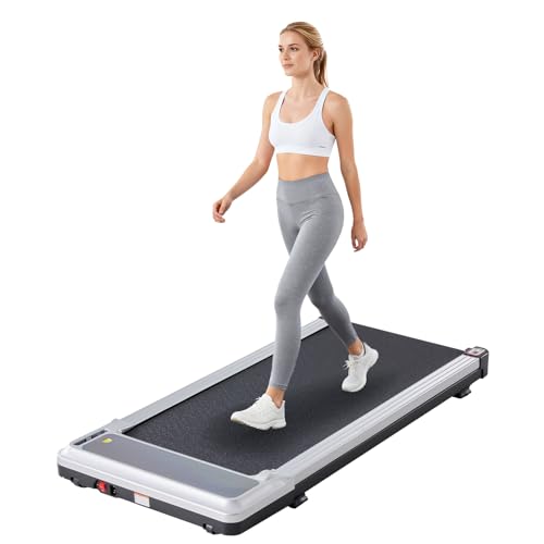 Sweetcrispy Walking Pad Treadmill for Home Office, Compact Quite Under-Desk Treadmills with Adjustable Speed and Remote Control, Portable & Slim Design for Workouts Fitness - color: Metallic Silver, size: Without Handrails