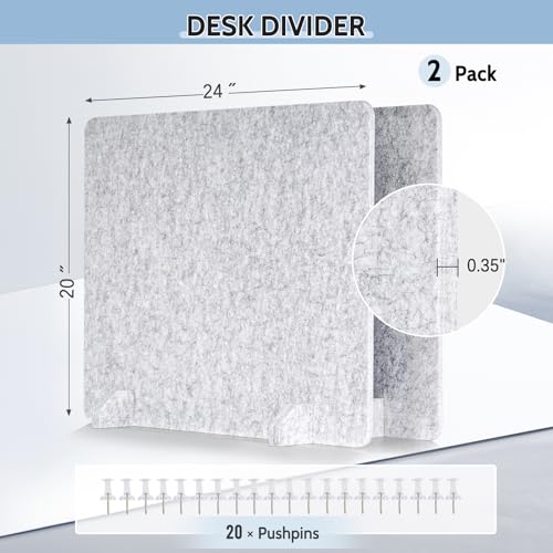 2 Pack Acoustic Desk Dividers, 24" x 20" (Silver Gray) | Freestanding Privacy Panels Set with Noise - Reducing Design Cubicle Sound Proof, Ideal for Office, Classroom, and Home - color: Light Gray, size: 2 Pack