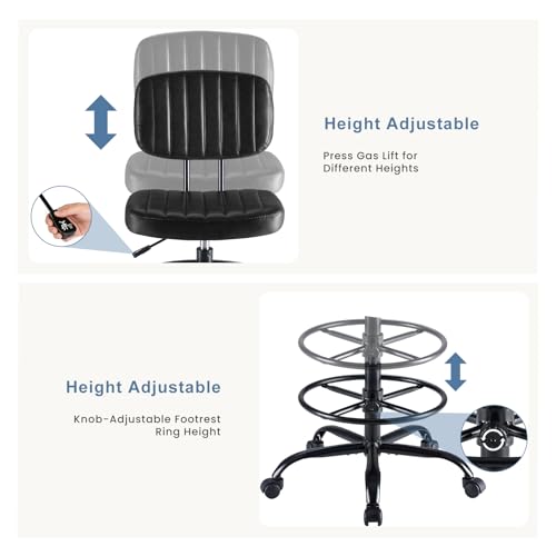 DUMOS Armless Drafting Chair, Standing Desk Chair, Rolling Stool - color: Black