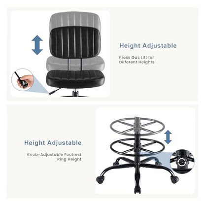 DUMOS Armless Drafting Chair, Standing Desk Chair, Rolling Stool - color: Black