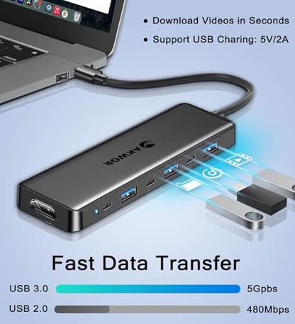 USB 3.0 to HDMI Adapter, USB 3.0 Hub with HDMI 1080P, USB-A&C Data & Power Ports, Docking Station Extender for Monitor, PC, Laptop, Desktop Support Windows 7/8/10 & Mac OS