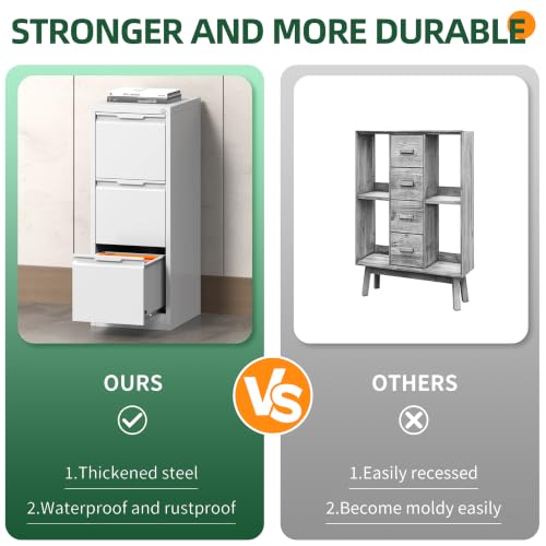 3 Drawer File Cabinet with Lock, Filing Cabinets for Home Office - color: White, size: 3 Drawer - Vertical