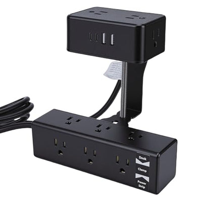 Eujgoov Desk Clamp Power Strip, 17 in 1 Charging Station with 13 AC Outlets 4 USB Ports 20W Fast Charging, Protector for Home Office, Fits Table Thickness Up to 45mm (US Plug)