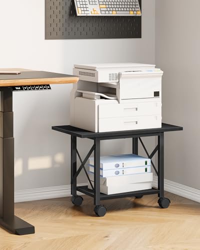 Printer Stand, 23.6" Under Desk Printer Table with Locking Wheels and Adjustable Feet, 2-Tier Heavy Duty Printer Cart with Shelf, Large Storage Rack for Home Office, Living Room, Black TPS01BB - color: Black