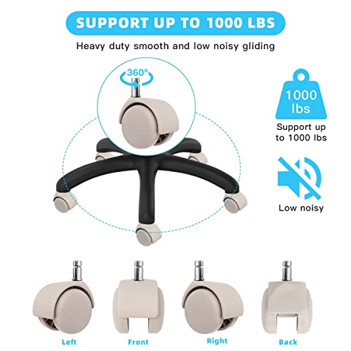 Omyoffice Office Chair Replacement Wheels - 2 in Set of 5 Plastic Casters | 1000 lbs Heavy Duty, 360° Smooth Rolling Casters for Hardwood Carpet, Universal Fit 7/16"x7/8" Stem 11mm, Easy Install, Beige