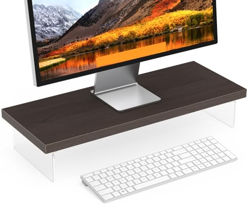 Monitor Stand Riser, 25x10 in Wood & Acrylic Computer Desk Organizer Shelf - color: Black Walnut, size: 25*10 Inch