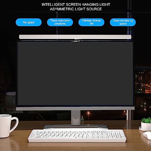 Computer Monitor Light Bar, Touch Control Adjustable E Reading USB Powered Lamp, No Glare Eye Caring LED Screen Monitor Light Bar, for 0.6 Inches to 1.6 Inches Laptops (White)