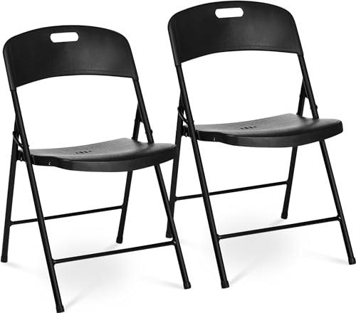 Oline Folding Chair, Indoor Outdoor Plastic Commercial Stackable Foldable Guest Chairs for Events Office Wedding Party Picnic Kitchen Dining, 350lb Capacity (Black, 2 Pack) - color: Black, size: 2 Pack