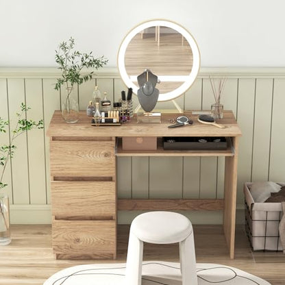 Tangkula Computer Desk with 3 Storage Drawers & Built-in Charging Station, Home Office Desk with Keyboard Tray, PC Desk Study Writing Desk, Vanity Table for Bedroom, Computer Workstation (Natural) - color: Natural