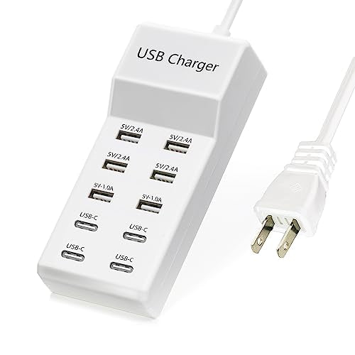 USB Charger,50W USB Charging Station with 10-Port (6 USB-A Port & 4 USB-C Port) Compatible with iPhone 15/14/13/13pro Max 12/12 Mini/12Pro/12 Pro Max/11,Tablets, Smartphones White - color: 6USB-A&4USB-C Ports-white