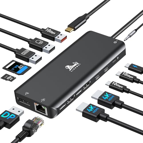 13-in-1 Docking Station Dual Monitor 4K, LIONWEI USB C Dock for Laptop Mac - color: Black-13 IN 1(2 HDMI+DP)