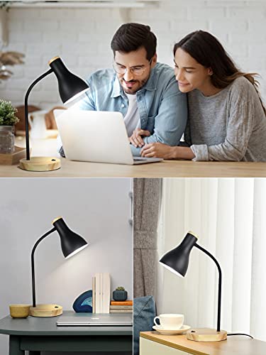 LALISU Metal Desk Lamp Table Lamp Reading Lights Arc Desk Lamps Wood Base - color: Wood Base+Black